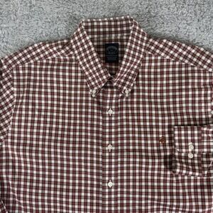 Brooks Brothers Mens 1XLT Brown Gingham Supima Cotton Non-Iron Stretch Shirt